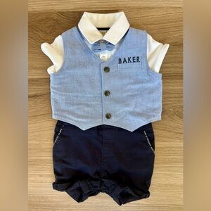 Baker By Ted Baker Baby Boy Polo/Shorts/Vest/Bow Tie Outfit 12-18 Months